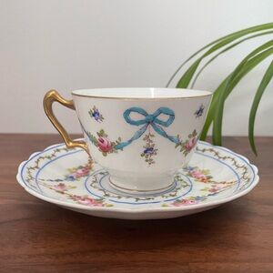 VINTAGE Crown Staffordshire Blue Bow Tea Cup (1910-1930s)